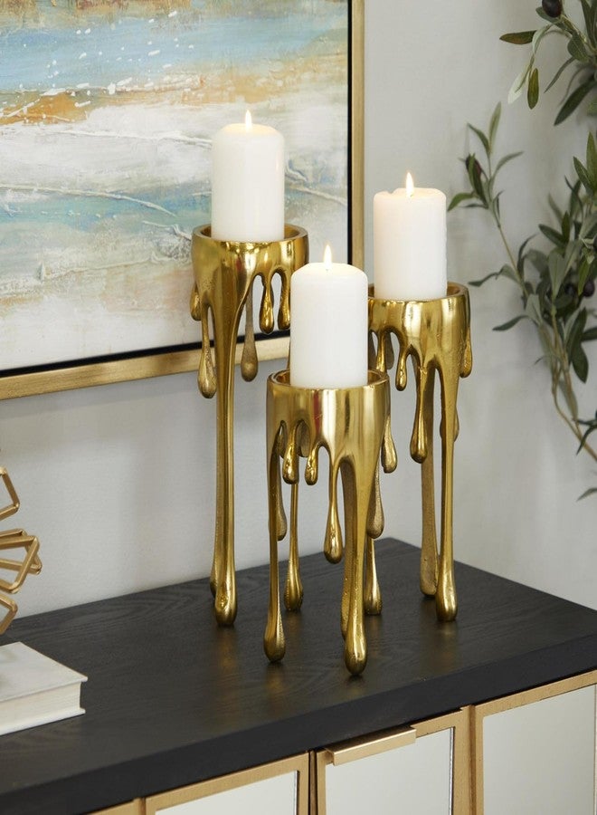 ZOVE Luxurious Gold Drip Design Aluminium Metal Candle Holder Set (Set of 3) - Modern Decorative Stand for Pillar Candles | Home, Living Room & Table Decor - Image 2